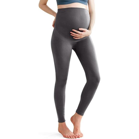 Enerful Maternity Leggings Womens Large Gray Seamless Over Belly Stretch Pants - Picture 1 of 7